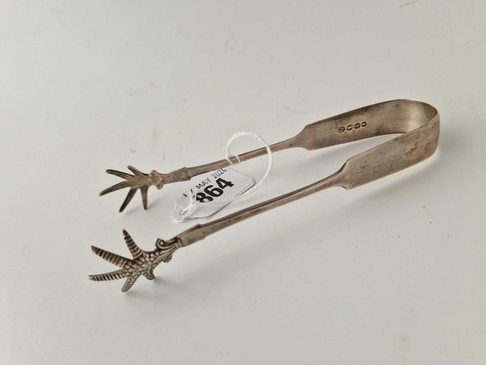 A pair of Exeter claw decorated sugar tongs, 1852 by JW,JW - Image 3 of 3