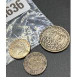 Straits settlement 10c, 1910 + 2 other coins