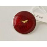 A art deco Norwegian red enamel silver bird brooch