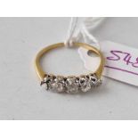 A five stone diamond ring with old cur diamond set in gold one stone missing size O 2 gms