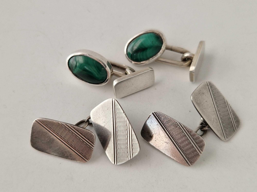 Two pairs silver cufflinks