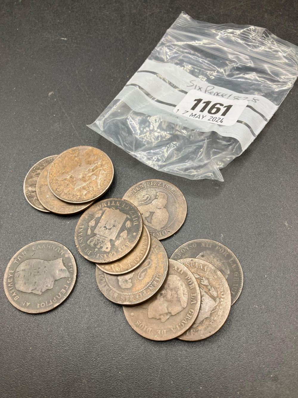 One bag of French and Spanish coins, 1870 onwards