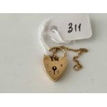 A heart padlock with safety chain 9ct 1.7 gms