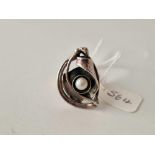 A AVI SOFFER designer silver ring set with a single pearl size P