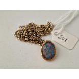A black opal pendant 18mm X 14mm 9ct on 9ct chain 16 inch 7 gms