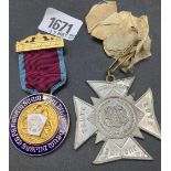 A silver & enamel Masonic medal & another