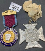 A silver & enamel Masonic medal & another
