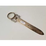 Unusual paper knife with magnifying glass end. 9.5 in long. London 1906 By A B & S
