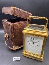 Brass Grande Sonnere carriage clock by Elkingtons of Liverpool with strike and repeat button. Base