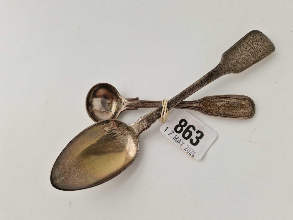 A Georgian dessert spoon, Exeter 1833 and a salt spoon 1866