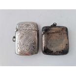 Two vesta cases , one plain the other engraved. Birmingham 1917