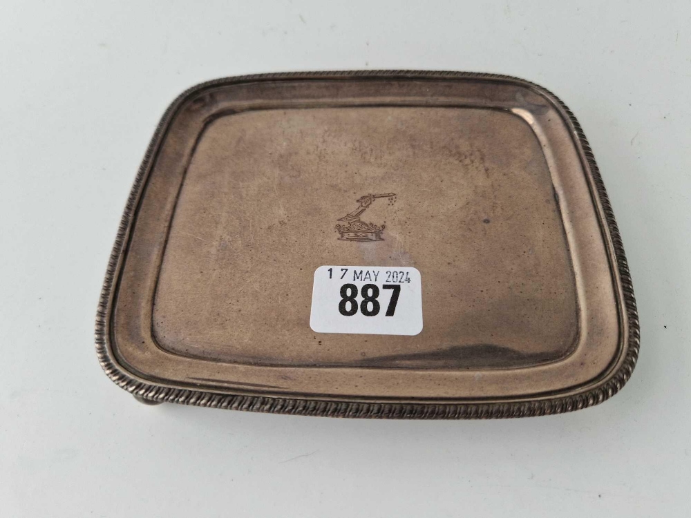 A George III card tray with gadrooned border, four ball feet, London 1811 by IB WB? 186 g.