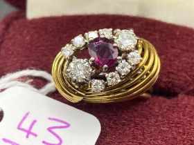A 1950S FINE RUBY AND DIAMOND COCKTAIL RING 18CT GOLD WIRE WORK HAND DESIGNED SIZE K 7 GMS