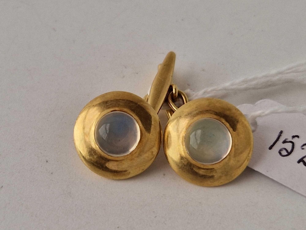 A pair of good moonstone and gold cufflinks 18ct gold 9.8 gms