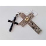 A silver and citrine cross and a marcasite example