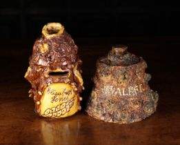 Two Bark-ware Tobacco Jars & Lids: A Buckley Lead-glazed Earthenware Money Box (A/F) modelled as a