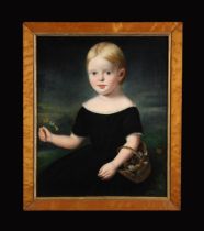 A 19th Century Folk Art Oil Painting on Canvas (re-lined): A three quarter-length portrait of a
