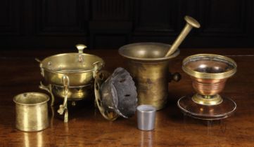 A Group of Kitchenware: An 18th century brass alloy pestle & mortar,