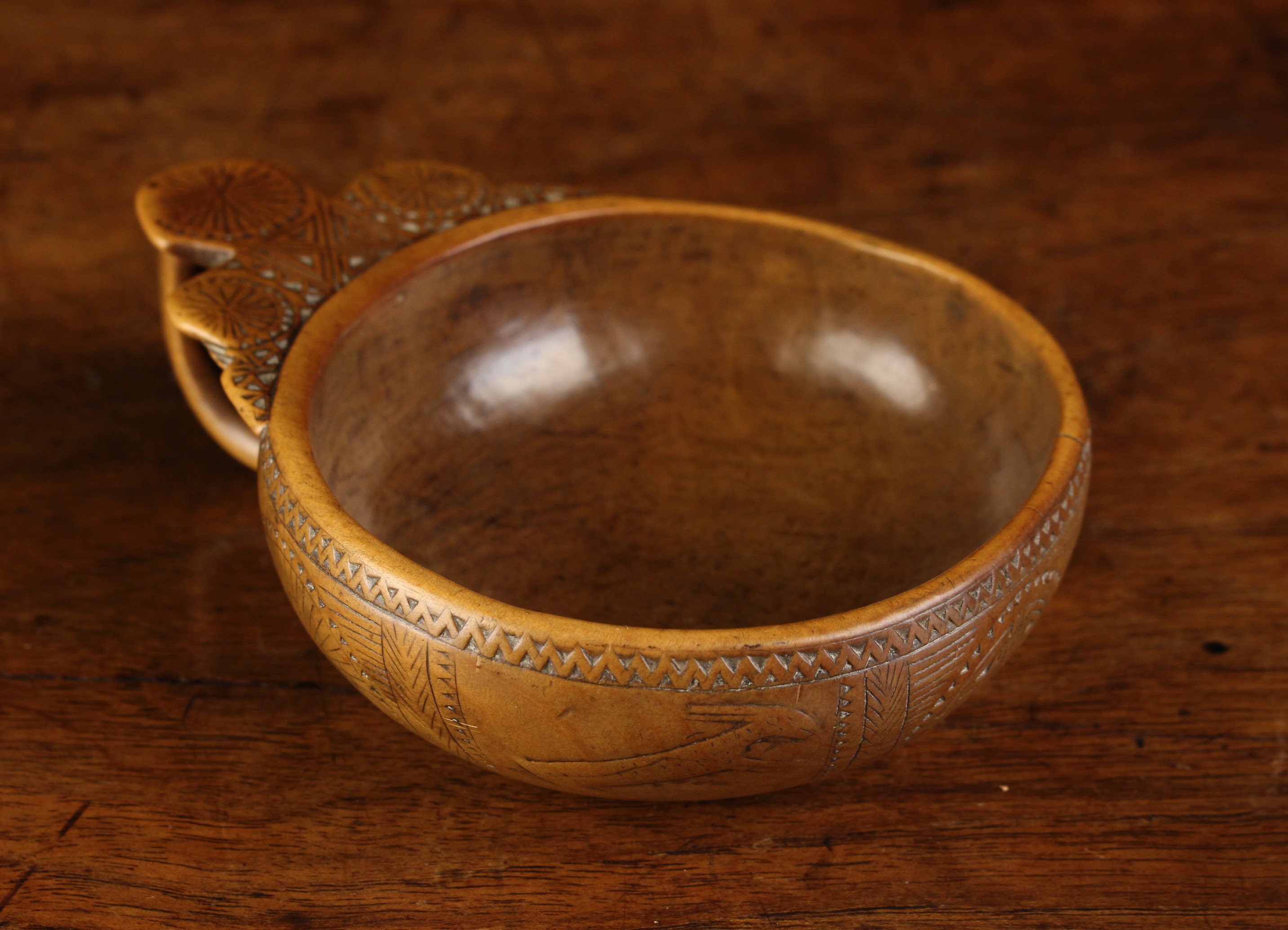 A Fine & Rare 16th/17th Century Boxwood Porringer or Tasting Cup of rich colour and patination.
