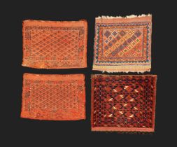 Four Carpet Bag Faces: A pair of early 20th Century flat-weave panels 14½" x 20" (37 cm x 51 cm),
