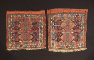 A Pair of Early 20th Century Caucasian Sumak Bag Faces, approx 28" (71 cm) square.