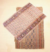 Two Antique Carpet Runner Sections; one 56" x 39" (146 cm x 99 cm),