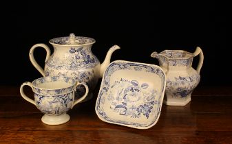 A Group of 19th Century Blue & White Transfer Printed Pottery (A/F): An oversized pearl-ware teapot