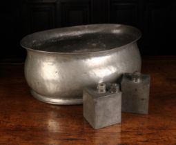 A 19th Century Pewter Wine Cooler & A Pair of Pewter Tea Cannisters.