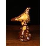 A 19th Century Halifax Slipware Cuckoo Whistle decorated with dotted yellow slip on a glazed