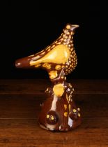 A 19th Century Halifax Slipware Cuckoo Whistle decorated with dotted yellow slip on a glazed