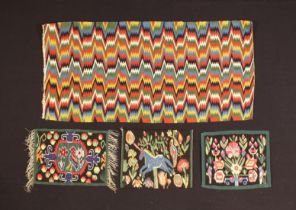 Four 20th Century Woven Woolwork Panels: Three Scandinavian mats/cushion fronts 12" x 14" (30 cm x