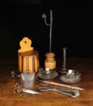 A 19th Century Scottish Treen Salt Box & A Group of Metalware: The demilune box composed of