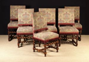 A Set of Six 17th Century Style Upholstered Oak Dining Chairs.