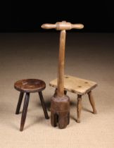 Two 19th Century Country Stools and a Wash Dolly.