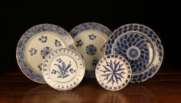 A Group of Five 18th Century Blue & White Delft Plates: The smallest emblazoned with a compass rose