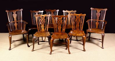 A Group of Eight Fine 18th Century Fruitwood Windsor Comb-back Chairs,