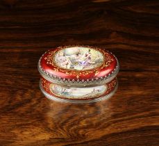 A Pretty 19th Century Viennese Silver Mounted Enamelled Snuff/Patch Box of oval form.