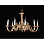 A Vintage Cast Gilt Metal Chandelier with ten foliate crested S-scroll branches bearing electric