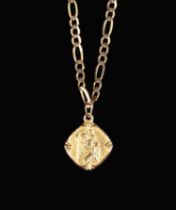 A 9 Carat Gold Figaro Chain Necklace with St Christopher Pendant (approx 5.2 g).