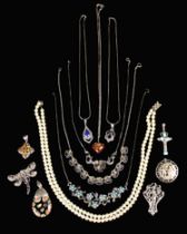 A Group of Lady's Costume Jewellery to include: A sterling silver necklace stamped 835 to the clasp