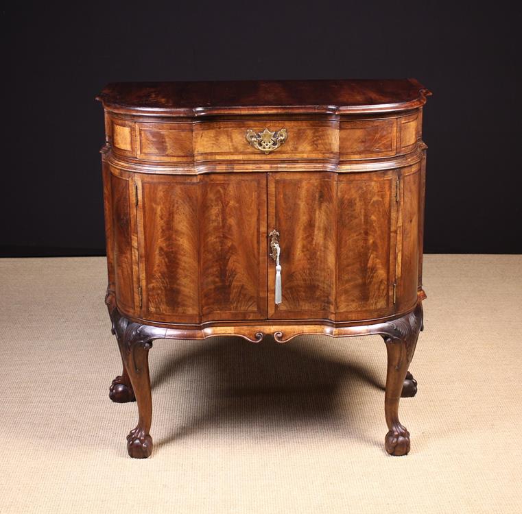 A Vintage Queen Anne Inspired Figured Walnut Serpentine-front Cabinet inlaid with feather banding. - Image 2 of 2