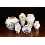 A Group of Six Vintage Royal Copenhagen Vases with botanical decoration ranging from 7" (18 cm) to