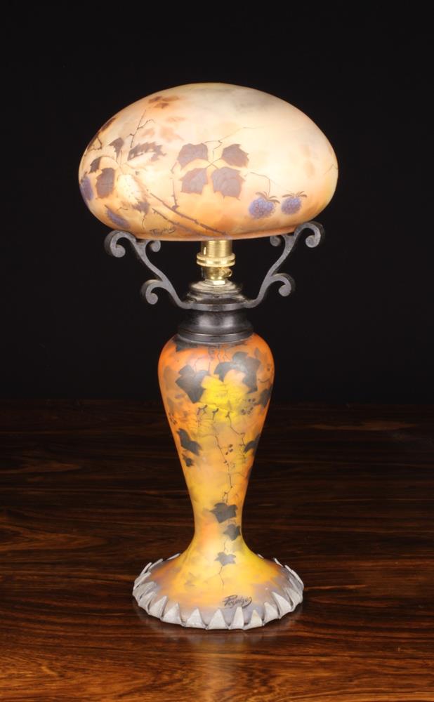 An Early 20th Century Jean-Simon Peynaud Art Nouveau Style Lamp of frosted gradiated orange glass