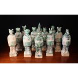 A Group of Twelve Green Glazed Terracotta Chinese Zodiac Animal-headed Figures,