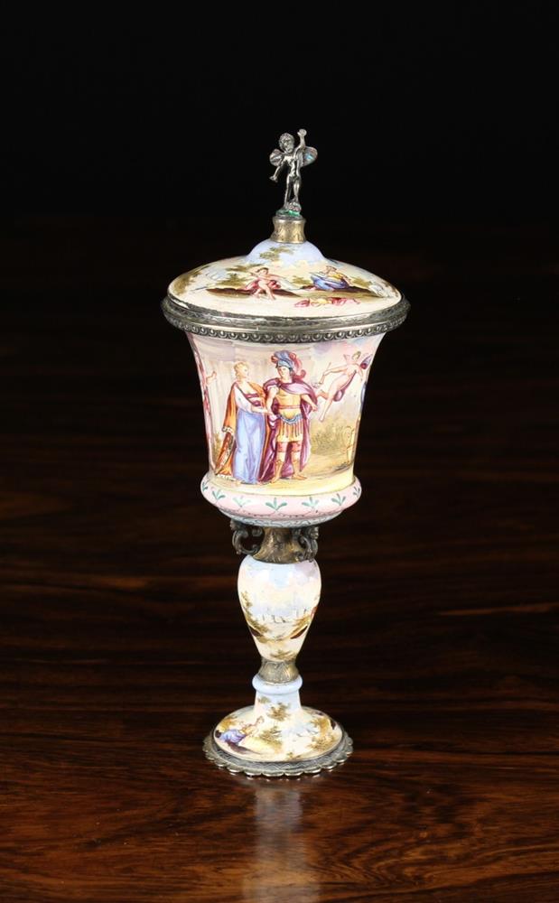 A 19th Century Viennese Enameled Lidded Goblet with SIlver Mounts.