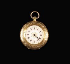 A Pretty Engraved 18K Gold Lady's Pocket Watch, working (no key).