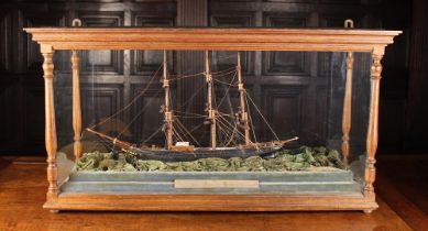 A Musical Automaton Diorama: The model three-masted sailing vessel activated by two switches;