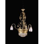 An Early 20th Century Cut Glass & Gilt Metal Ceiling Light.