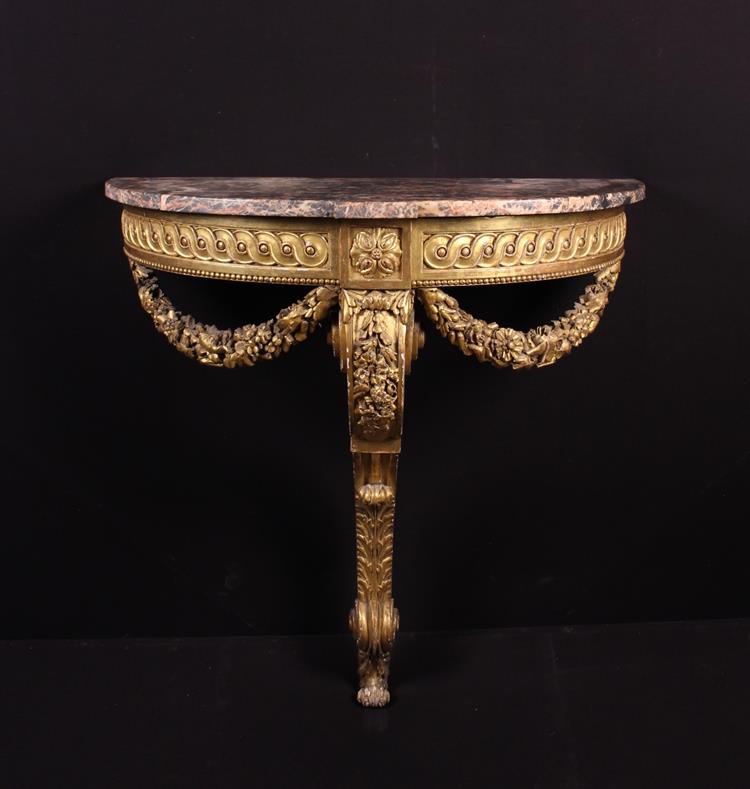 A Louis XVI Style Carved Giltwood Demi-lune Console Table. - Image 2 of 2