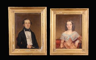 A Pair of 19th Century Oils on Canvas: Half length Portraits of a Lady & Gentleman,,